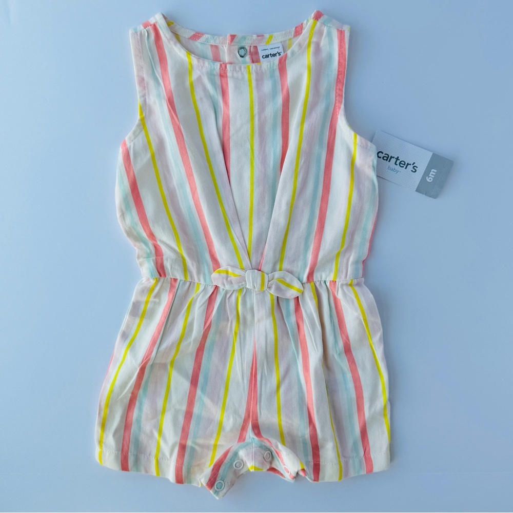 Carter's Baby Girls Pretty Striped Romper-Multicolored Size 6 Months NWT NEW
